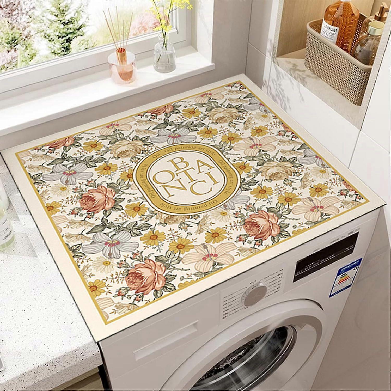 Washing Machine Cover 60 x 60 cm, Universal Soft Cover for Washing Machine and Dryer, Can Be Cut to Size, Retro Style C