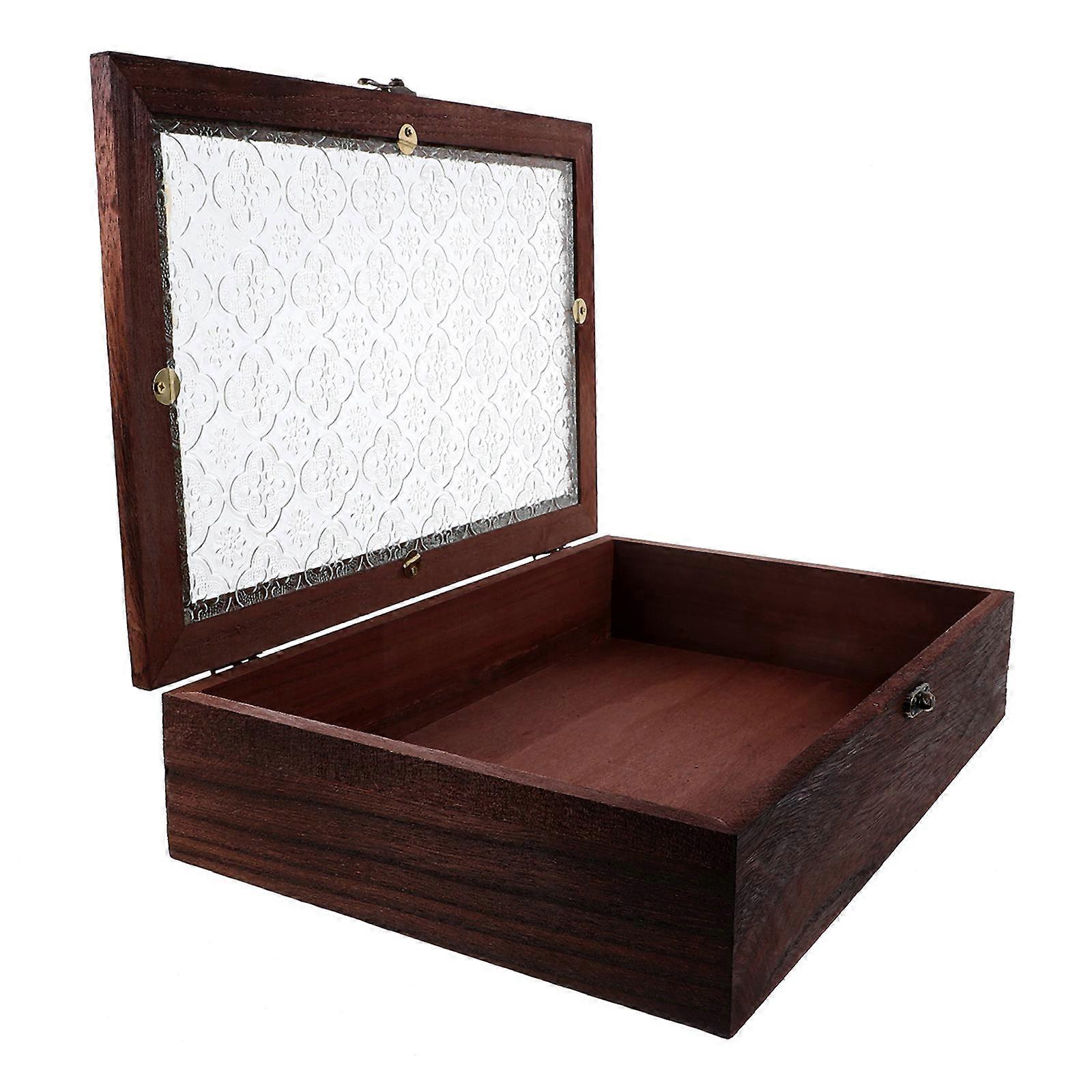 Storage Box Transparent Window Wooden Organizer Desktop Sundries Case Protection 1Pcs