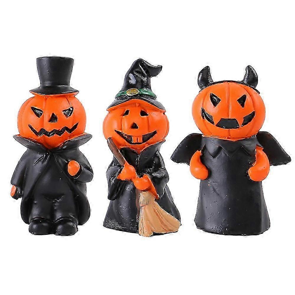 3 PCS / Set Halloween Mini Pumpkin Devil Gentleman Figurine Resin Decorative Ornaments For Home Party
