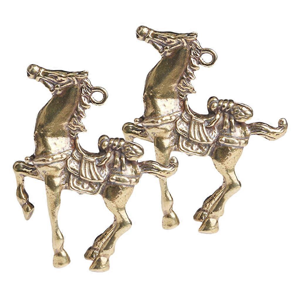 Brass Craft Ornament Horse Shape Craft Projects Yellow Copper Color for Diy Accessories 2Pcs