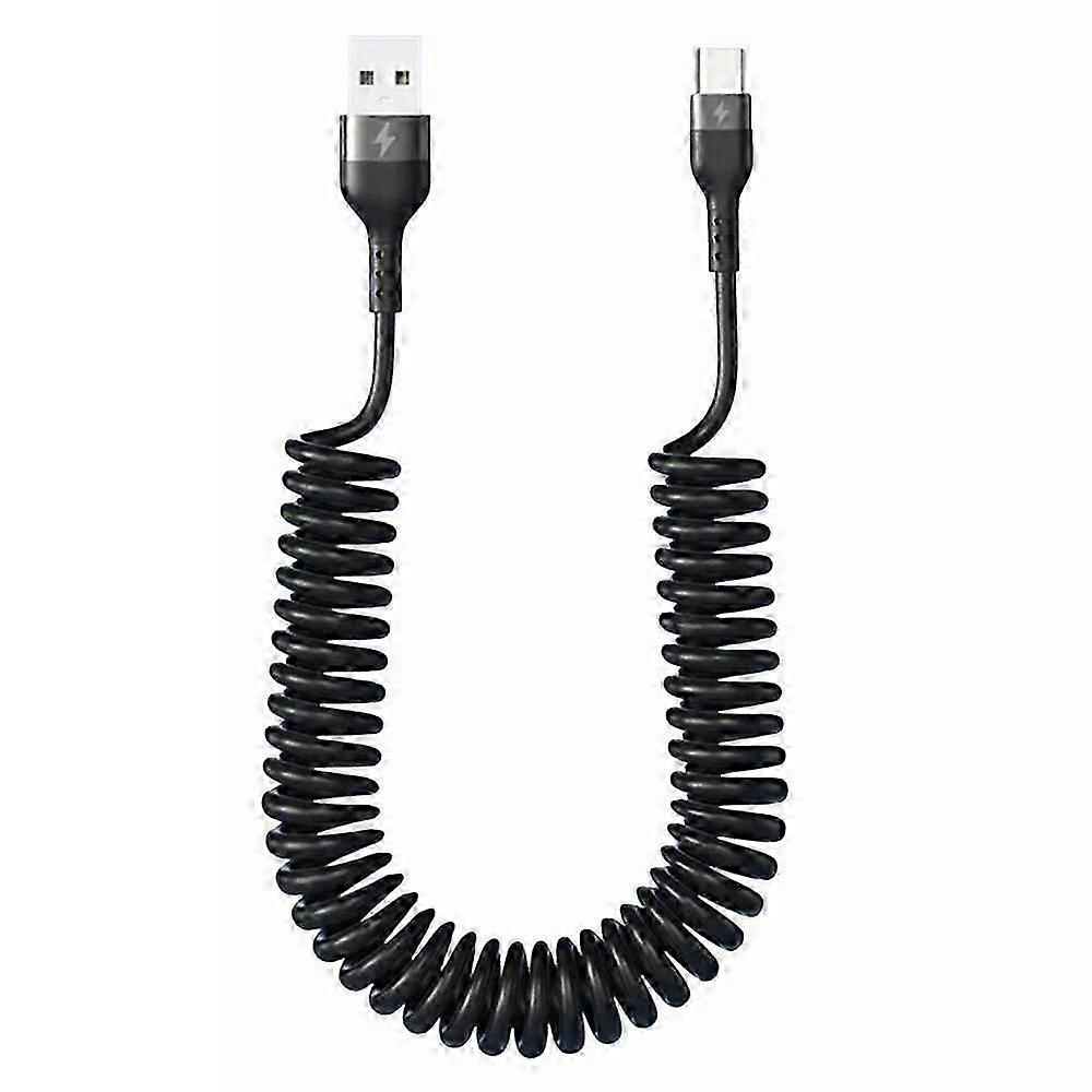 USB to USB C Coiled Cable Retractable Car Charger Cord Compatible Iphone for Android Data Transfer Spring Design 5A Fast Charging Cable