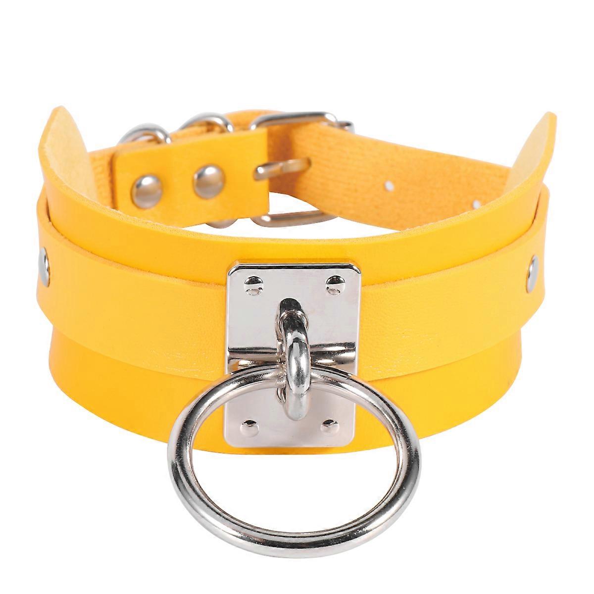 Wide Choker Collar Necklace for Wearing Single Ring Yellow