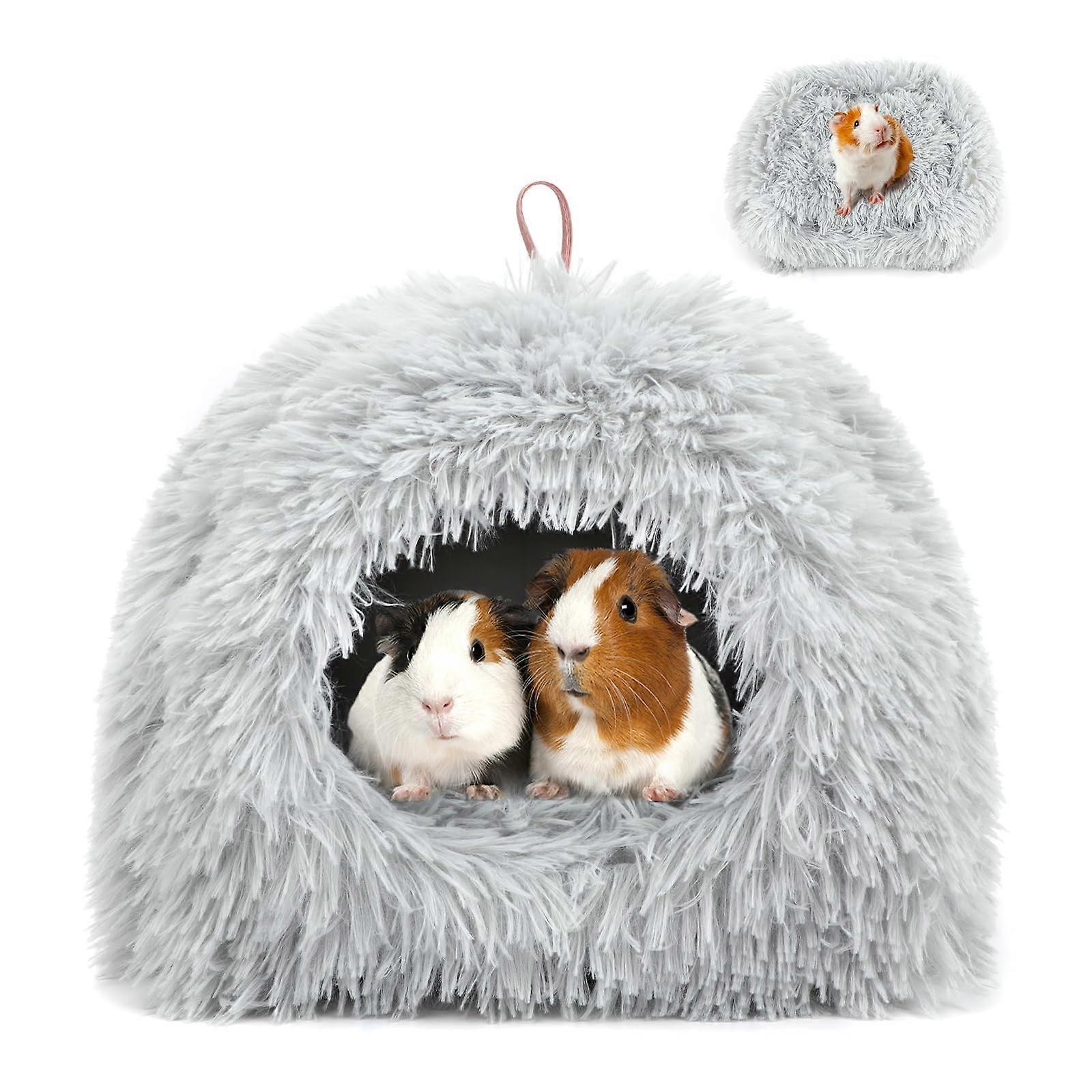 Guinea Pig Bed Cosy Plush House With Movable Pad 11x11x9 Inches Gray For Hedgehogs Chinchillas And Other Small Pets