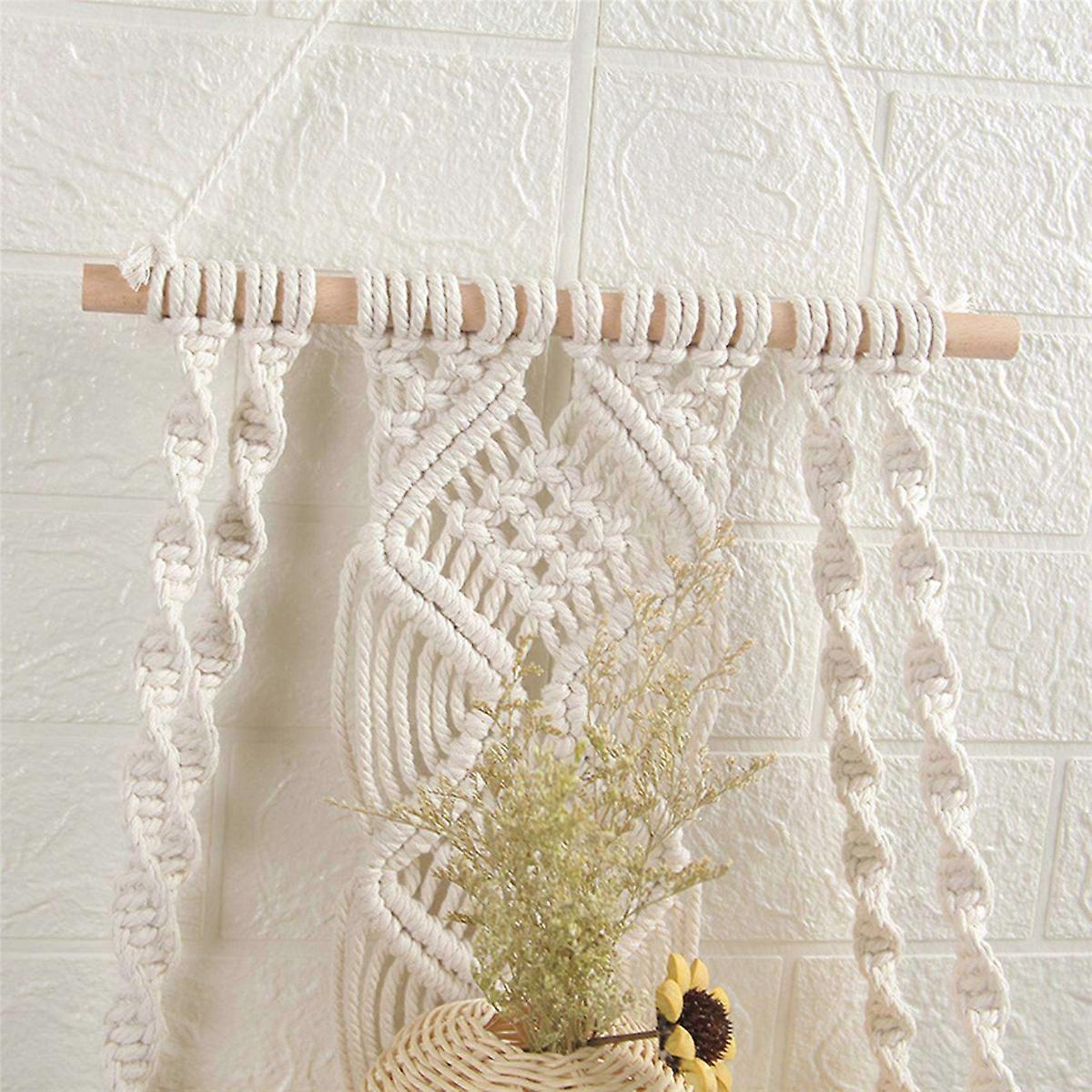 4X Boho Macrame Wall Hanging Shelf Handmade Woven Tassel Tapestry Rack Wood Floating Storage Hanger