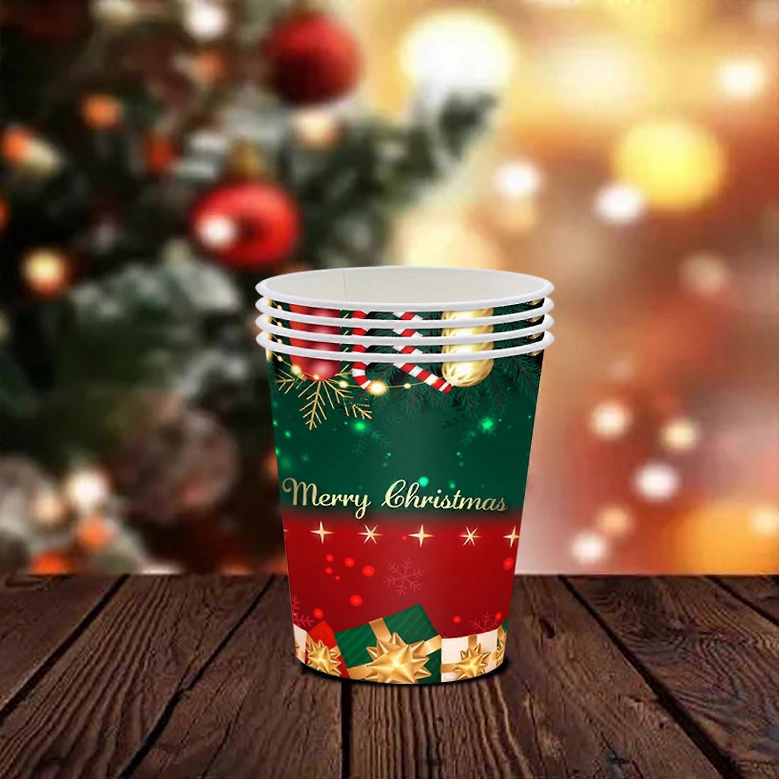 Christmas Decorations 32Pcs Banquet Red Green Christmas New Year Theme Party Tableware Set Disposable Decorative Tableware Paper Set