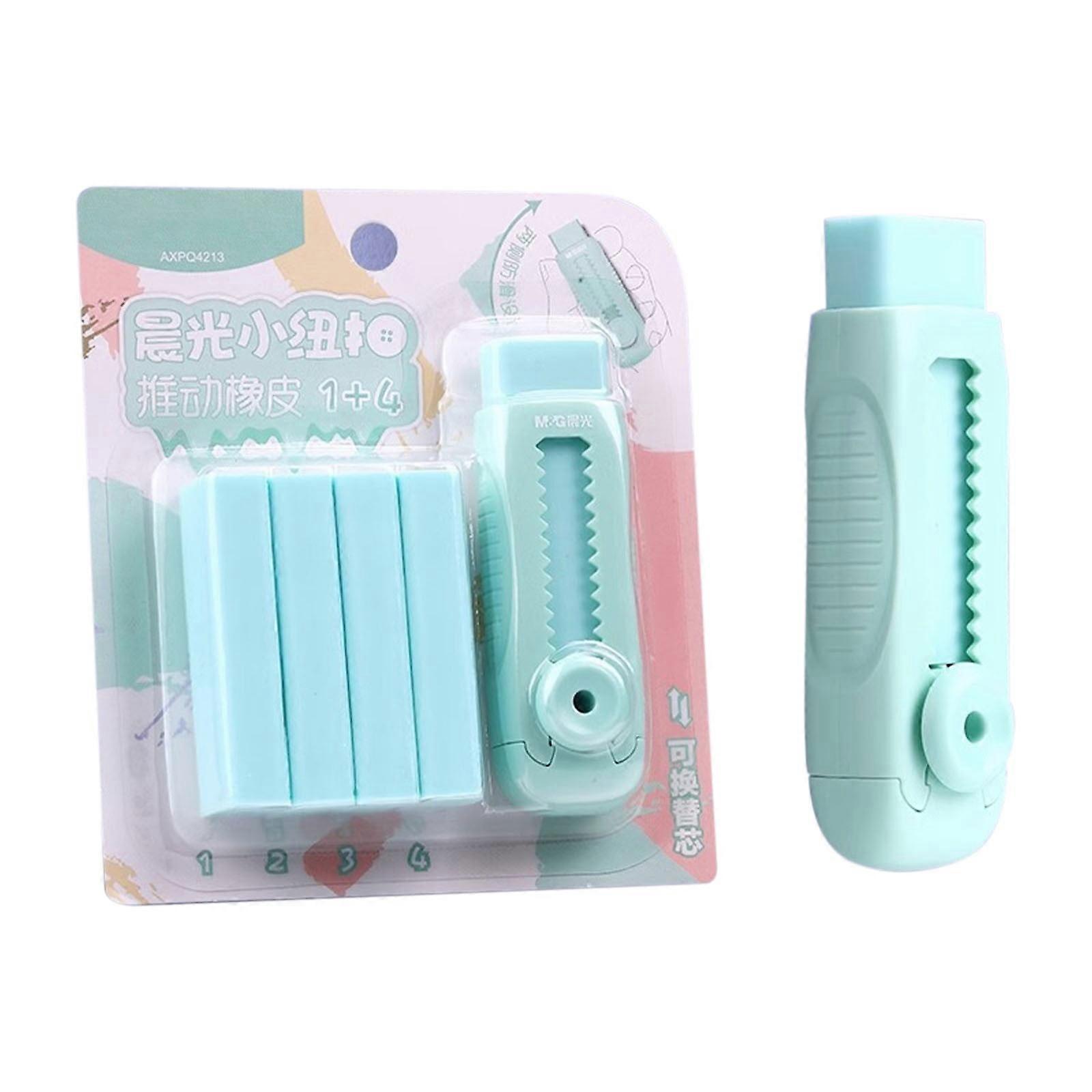 Sliding retractable pencil eraser with plastic sleeve, assorted soft pastel color without Leaving Marks and Reducing Scraps. 4 Pack Green