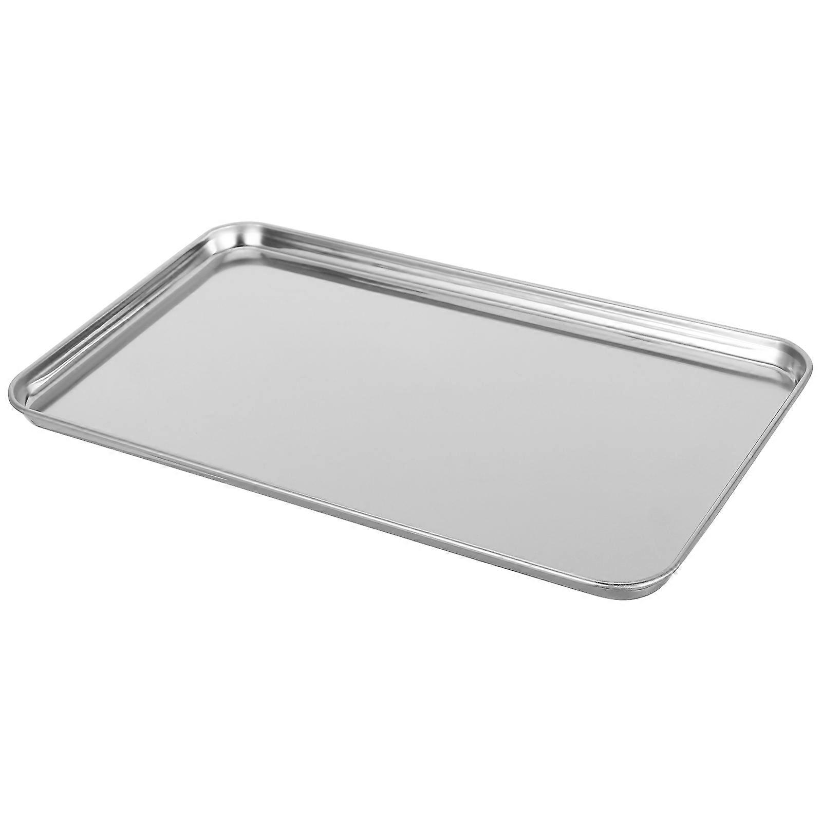 Silver Stainless Steel Rectangular Food Tray for Storage Use 4Pcs