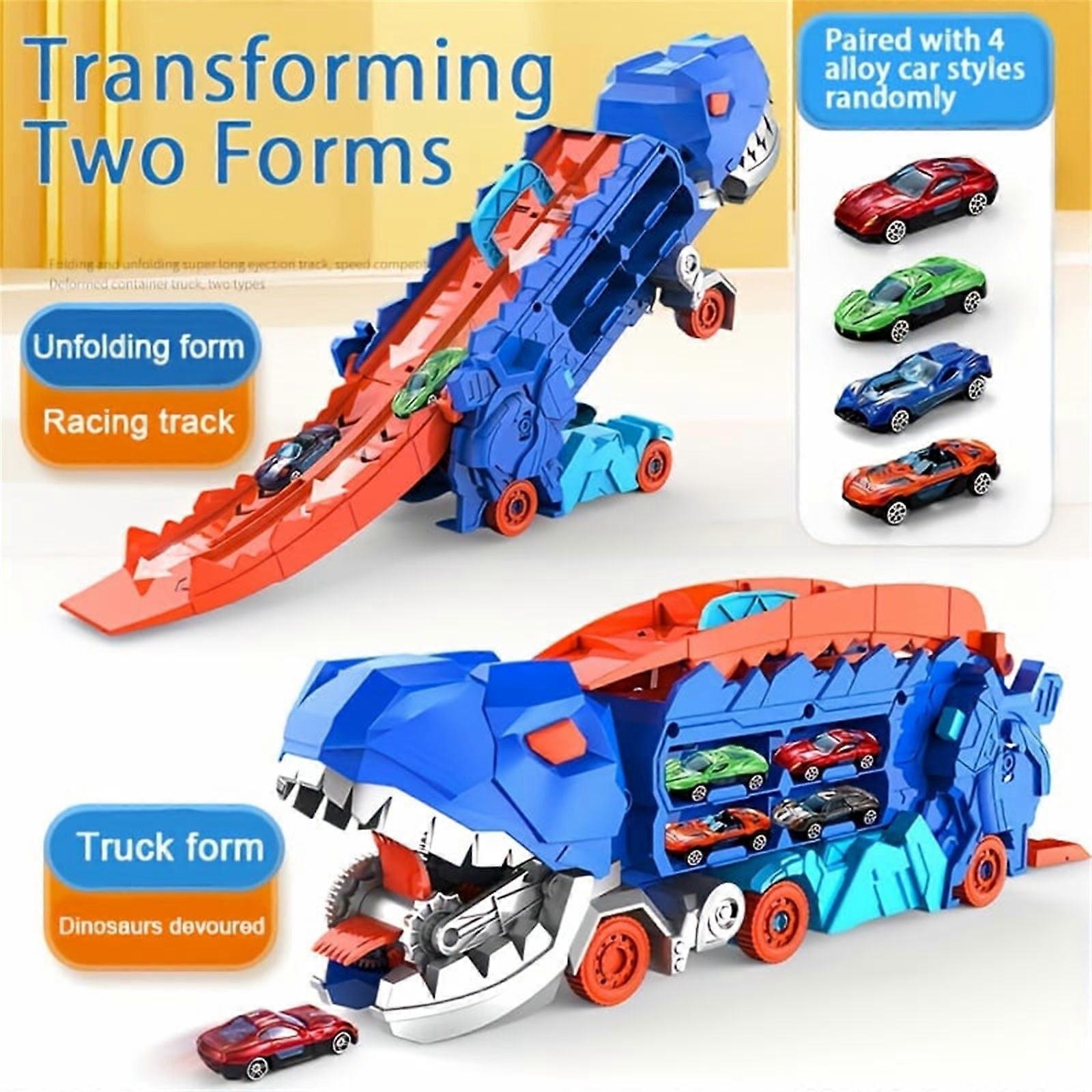 Dinosaur Truck with Foldable Sliding, Compatible with City Dinosaur Ultimate Hauler Track Toy for Boys, Transforms into Stomping Dino