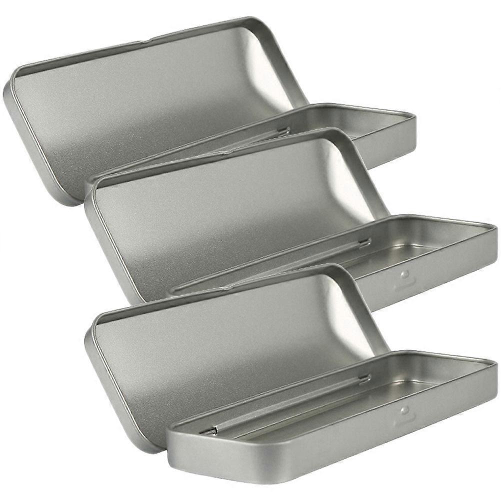Hinged Lid Metal Storage Box For Kids Desk Organization In Simple Design For Daily Use 3Pcs