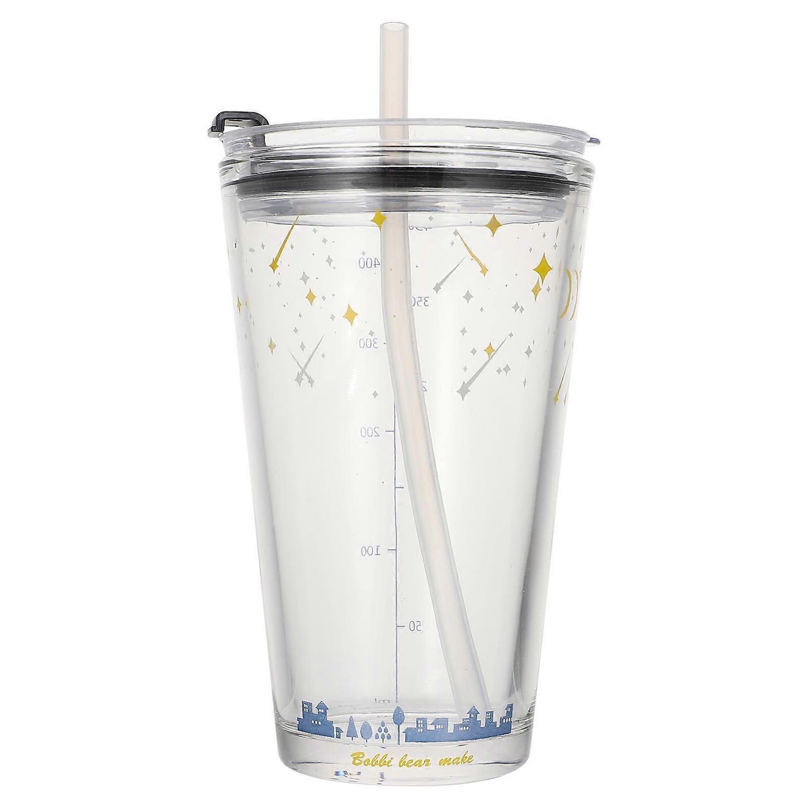 Milk Serving Cup Measuring Glass with Straw 2Pcs 400ml Transparent Set