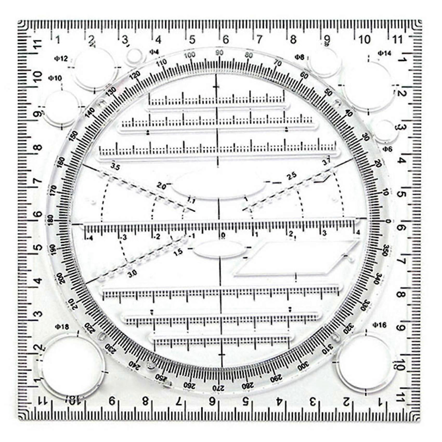 Multifunctional Drawing Template, Geometric Drawing Tool, Measuring Ruler, Rotatable