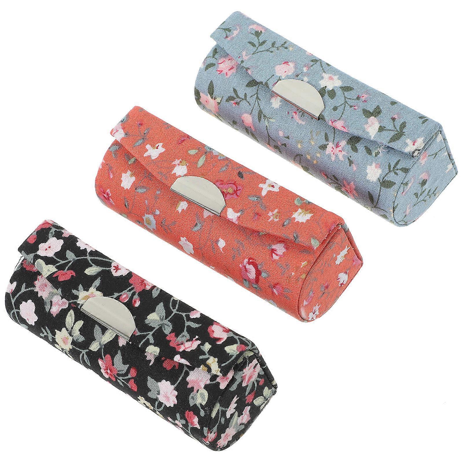 Flower Pattern Lipstick Storage Case with Mirror for Storage 9Pcs