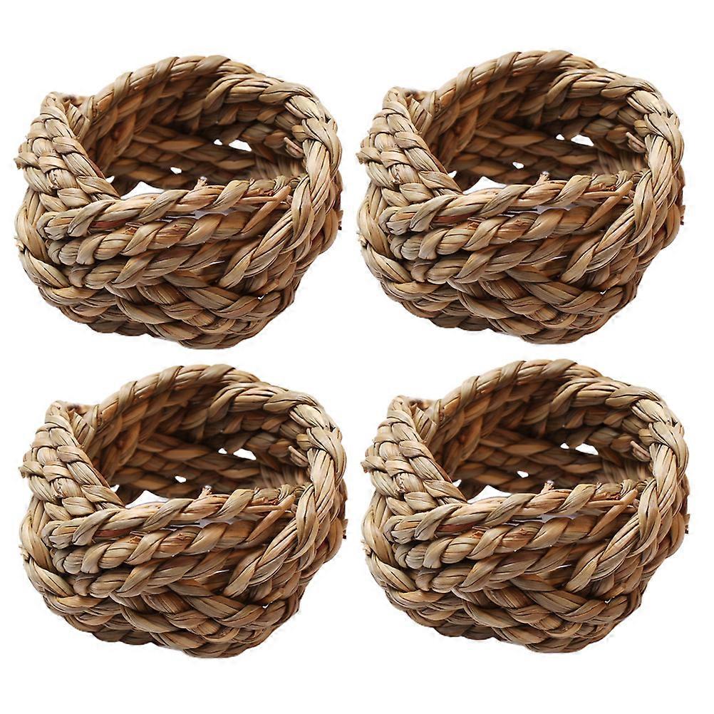 Handmade Straw Napkin Ring for Event Decoration 12Pcs Khaki Set