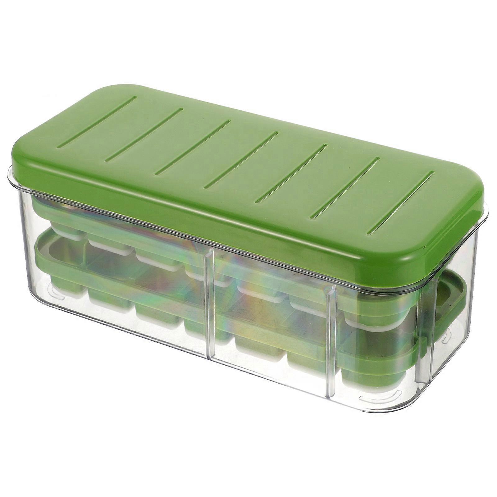 Silicone Ice Cube Tray With Lid For Home Use Easy Release Ice Container 2Pcs Green 23X11CM