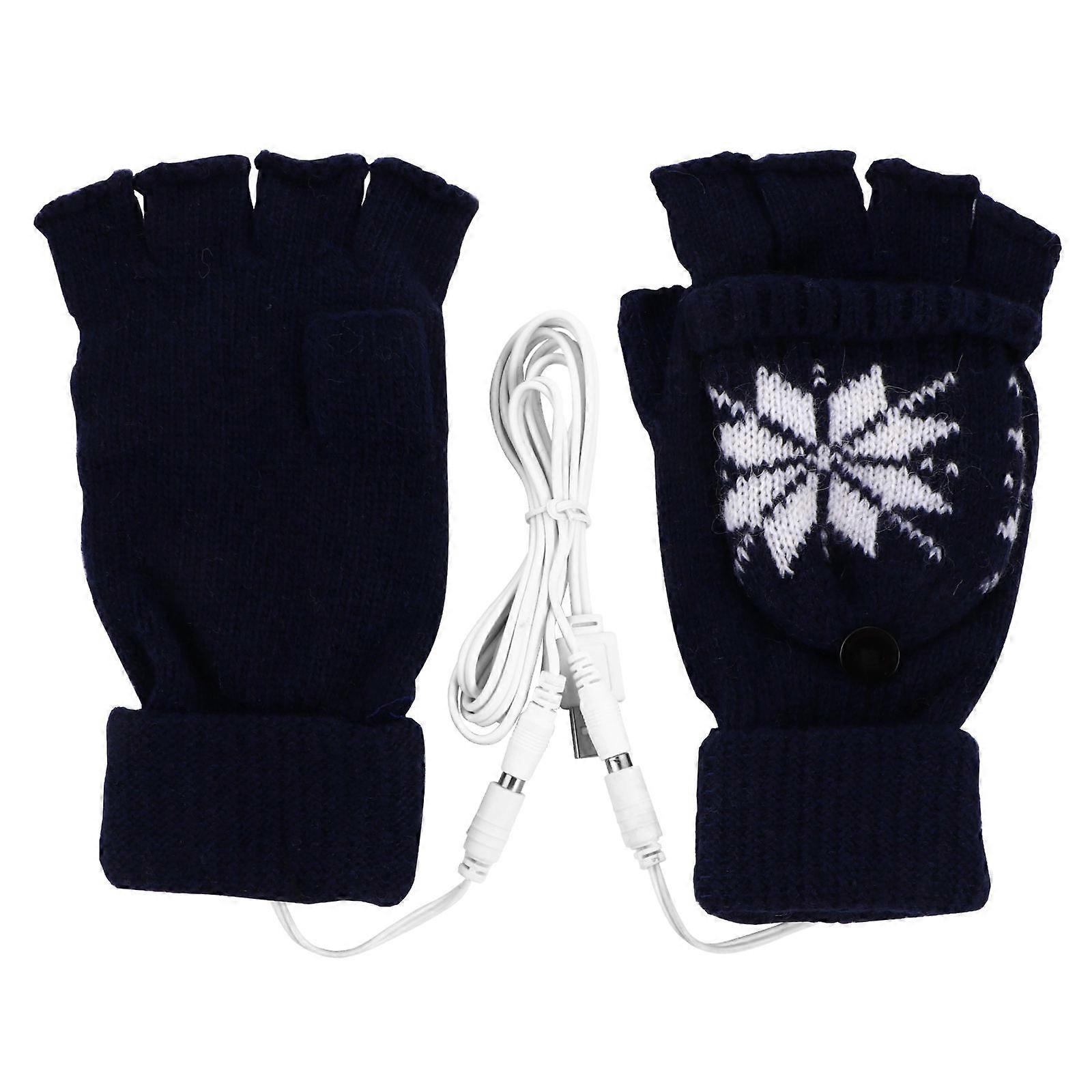 Heated Gloves Heated Snowflake Pattern USB Powered Half Finger Mitten Protective Cover for Winter Outdoor Exploring 1 Pair