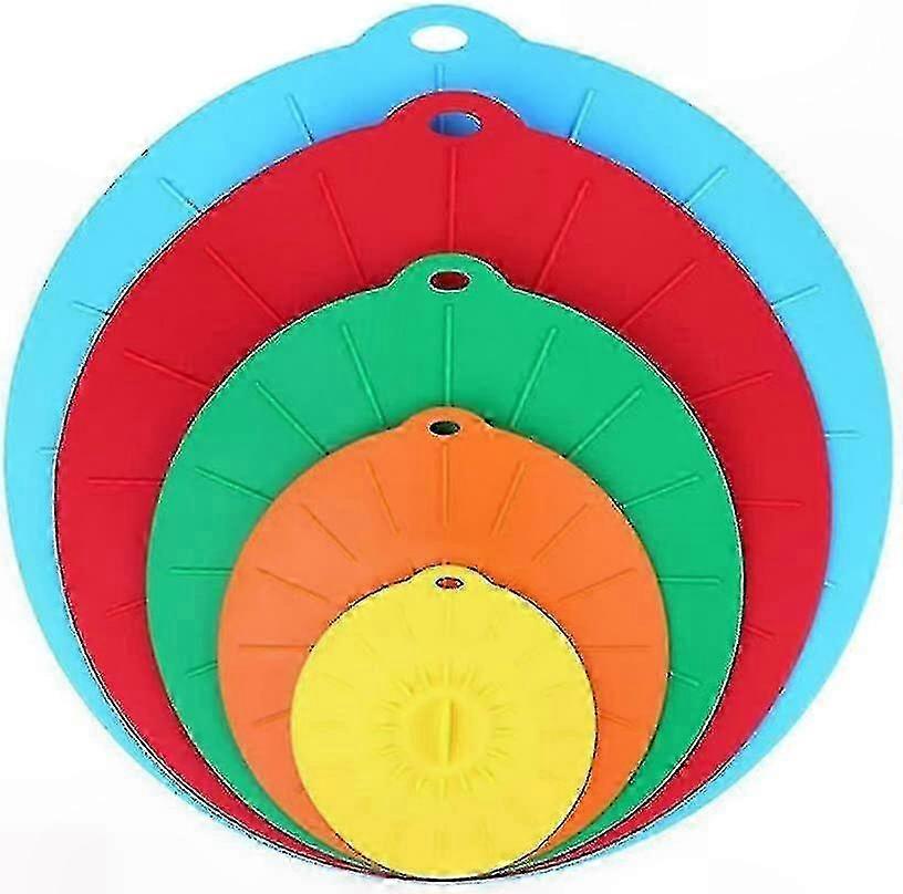 Silicone Suction Lids, Reusable Heat-Resistant Covers for Round Containers, Pans, and Woks - Set of 5