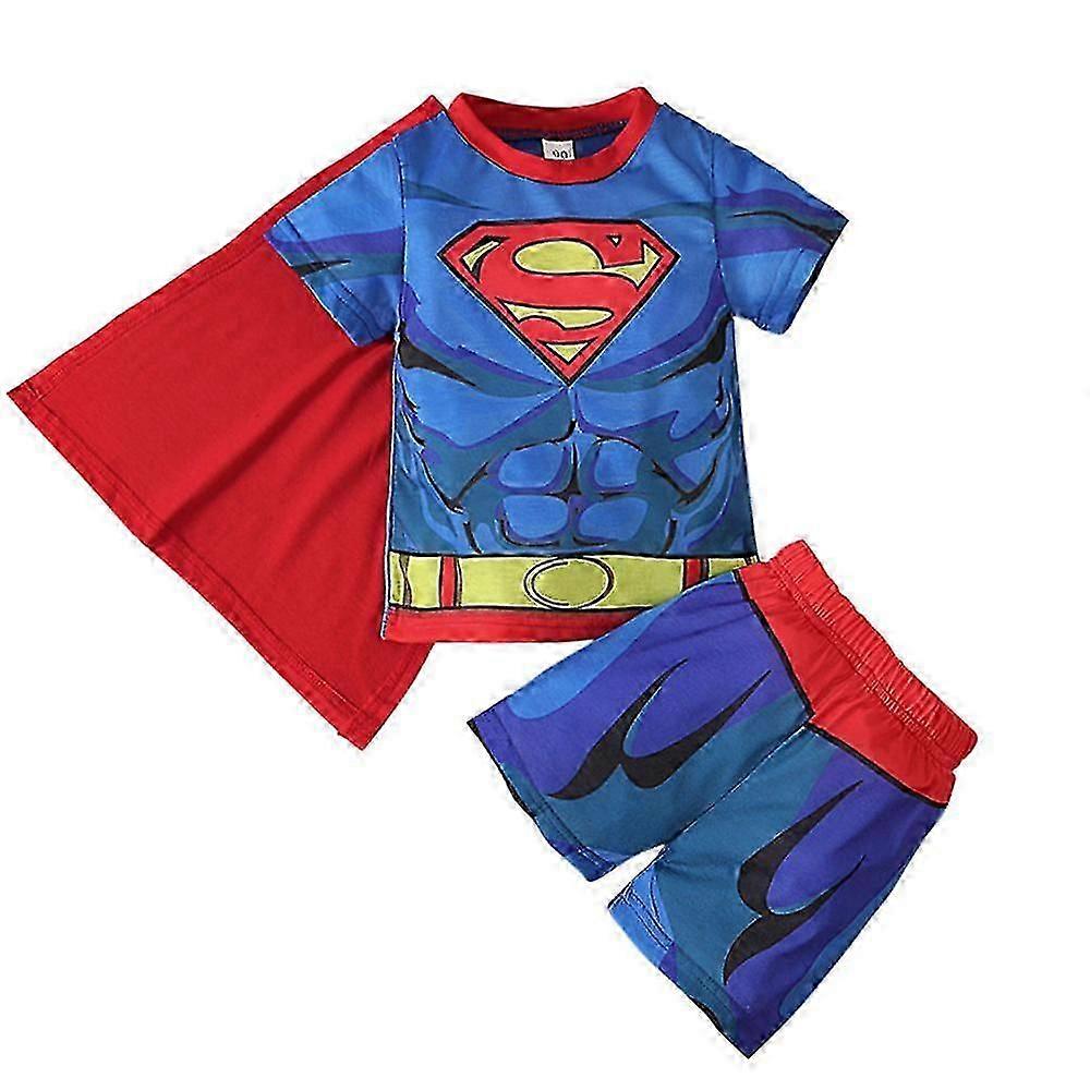 2-7 Yaş Superman Erkek Cosplay Üstleri Tişört + Şort Setleri