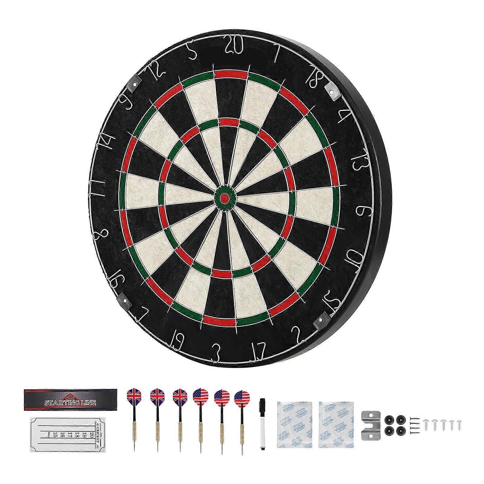 Dartboard with 6 Darts & Scoring Kit, with Staple-Free Bullseye & Rotating Number Ring, 451mm Steel Tip Dart Board Set
