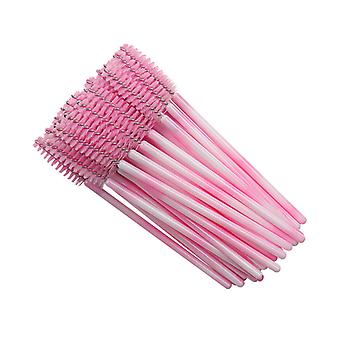 Veeki 100Pcs Disposable Mascara Brush Stick, Double Color Rod Color Eyelash Roller Portable Nylon Eyelash Brush Eyelash Comb (light pink)