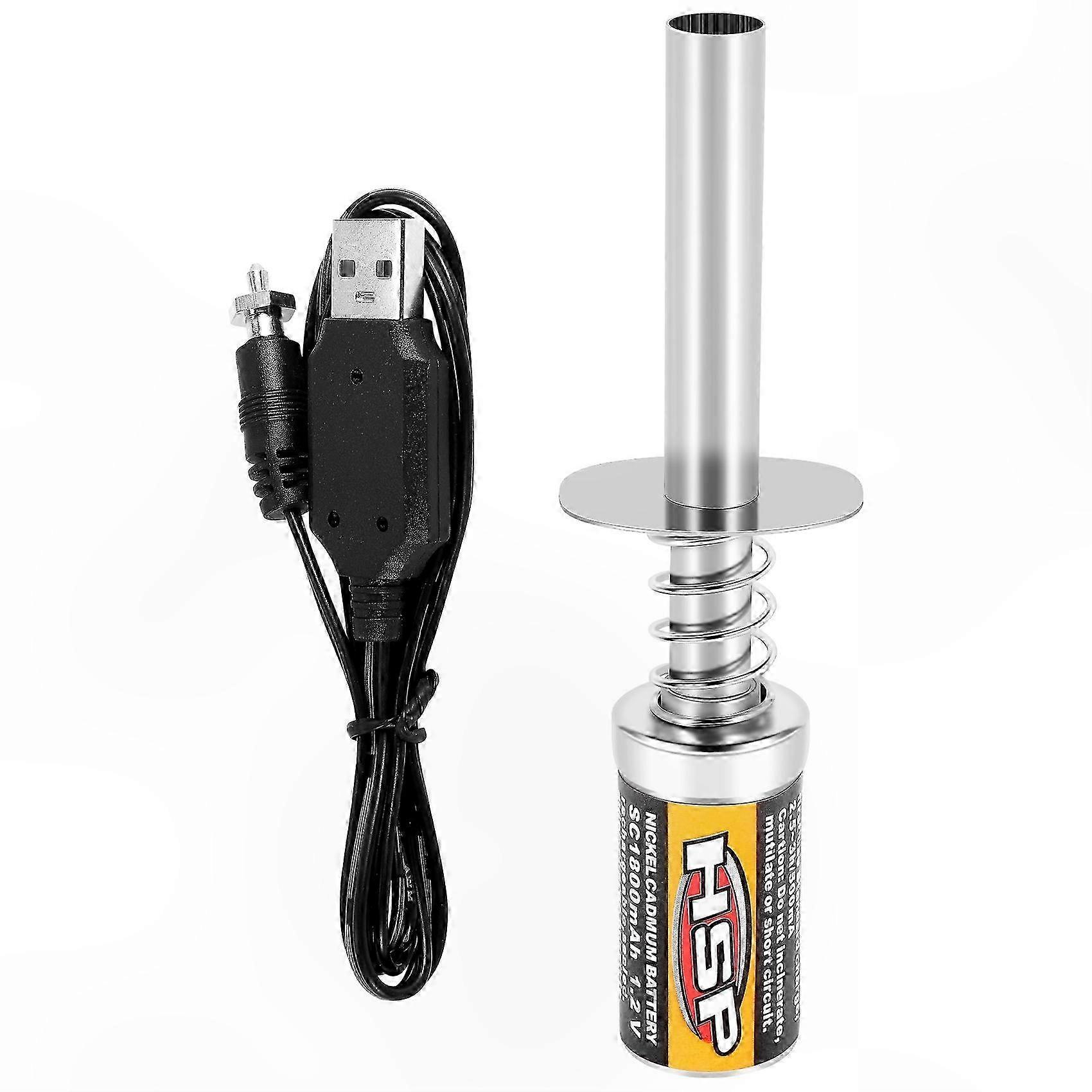 USB Rechargeable Glow Plug Starter for Nitro RC Engines, 1.2V 1800mAh, DC Charger