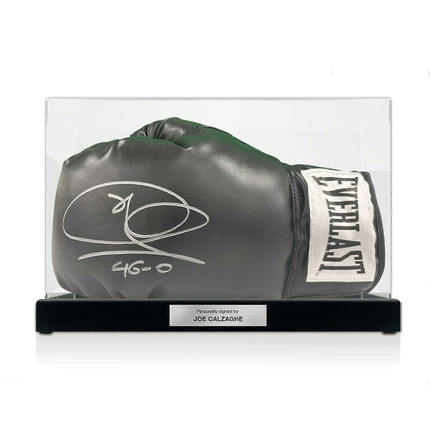 Joe Calzaghe Signed Black Boxing Glove. Display Case With Plaque