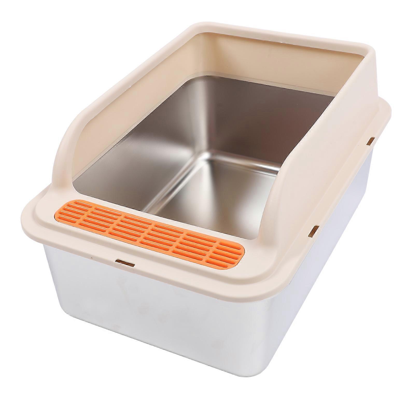 Extra Large Cat Litter Box Large Capacity Stainless Steel Splash Proof Open Top Easy To Clean for Multiple Cats Khaki Extra Large