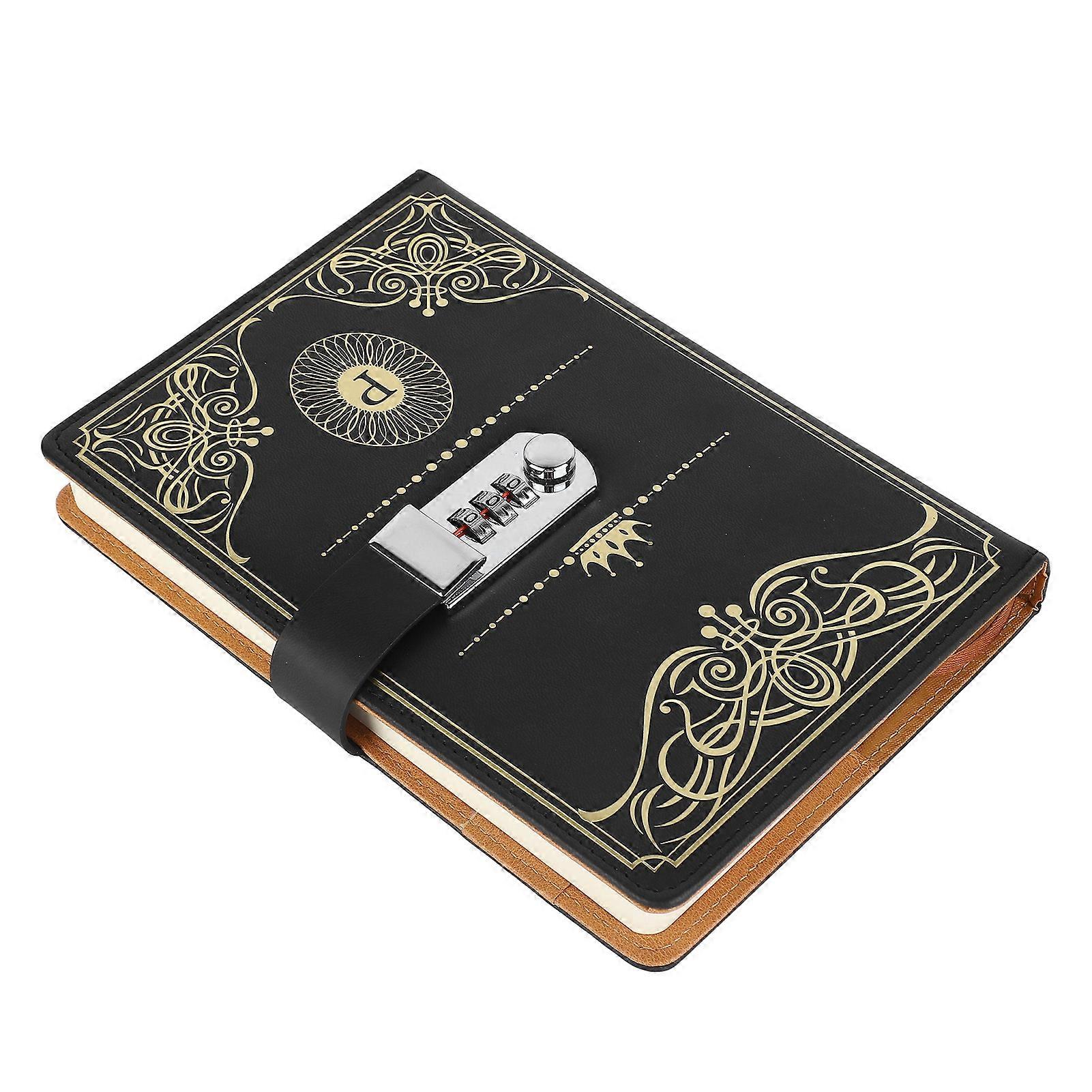 A5 Notebook Combination Lock Black Gold Retro 300 Pages Smoothing Ruled Paper Notebook for School Office Travel 