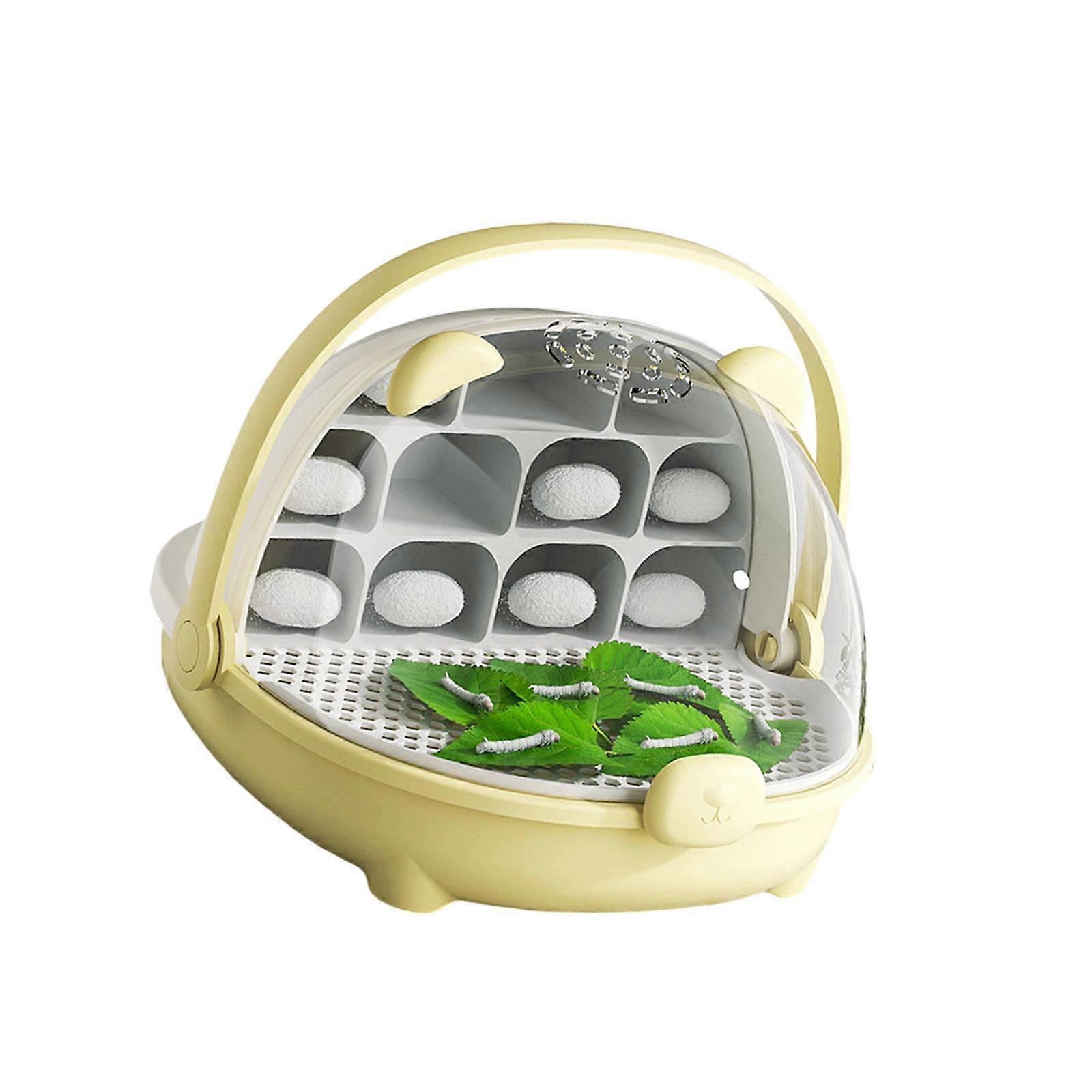 Silkworm Observation Habitat Case Clear Breeding Container Box With Removable Tray And Breathable Lid Design  yellow