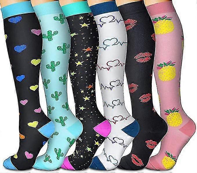 Compression Socks For Women & Men Circulation 6 Pairs For Athletic Running Cycling B
