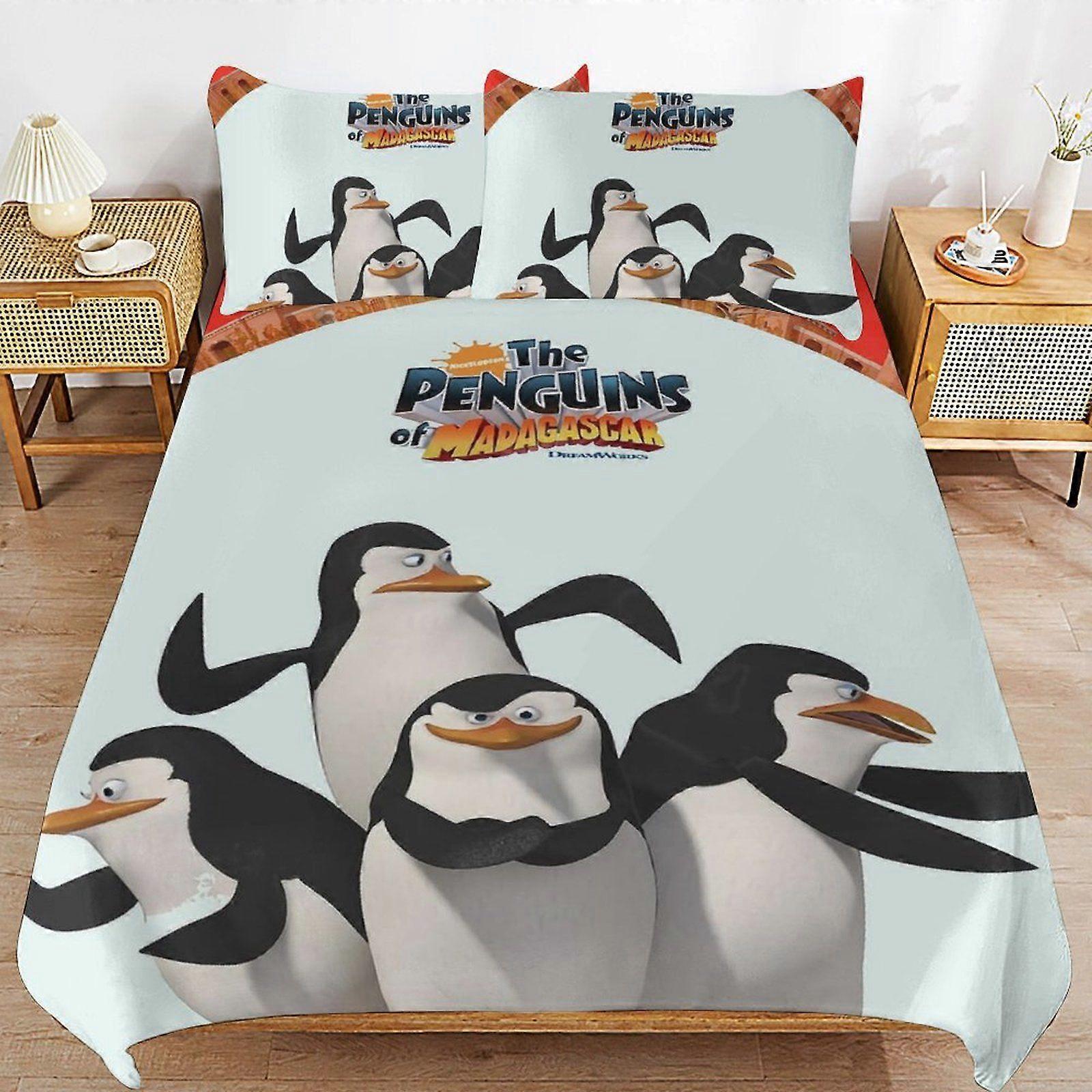 E43 The Penguins of Madagascar Breathable Bedding Solution Soft Surface Zipper Durable Thread Duvet Cover Sets Comfort Sleep F43