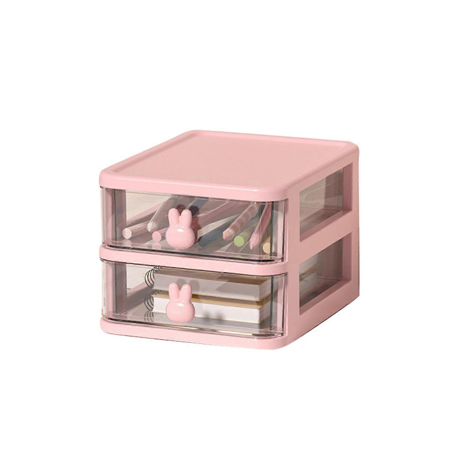 Desk Storage Box Multi Tier Transparent Plastic Large Capacity Bunny Handle Small Drawer Organizer f