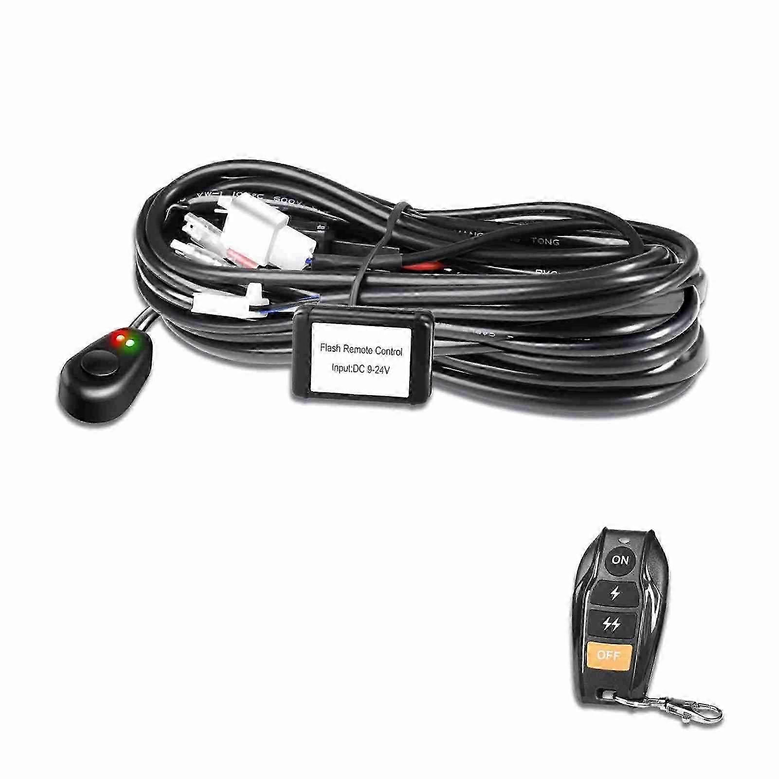 18AWG LED Light Bar Wiring Harness Kit with Wireless Remote, Suitable for Car Fog and Work Lights, 3 Metres Length