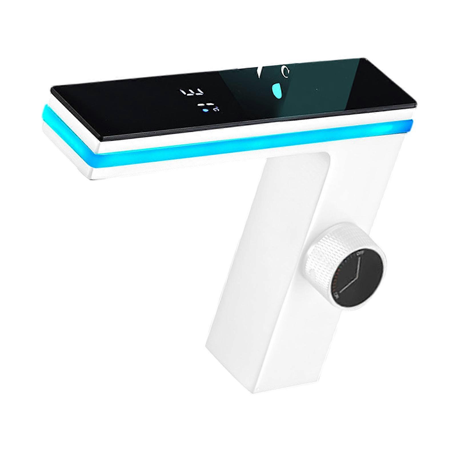 LED Washbasin Faucet with Digital Temperature Display Hot & Cold Water Mixer Tap LED Display Bathroom Sink Faucet  White