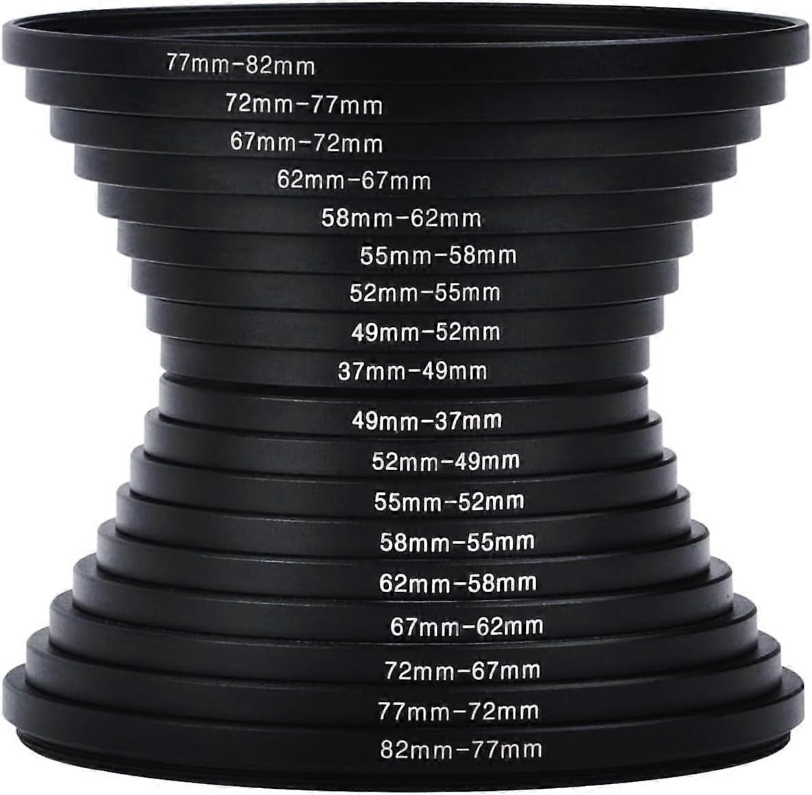 Filter Ring Adapter Set, 18 Pieces Camera Lens Metal Filter Adapter Ring Kit (9 Pcs Step Up Rings Set and 9 Pcs