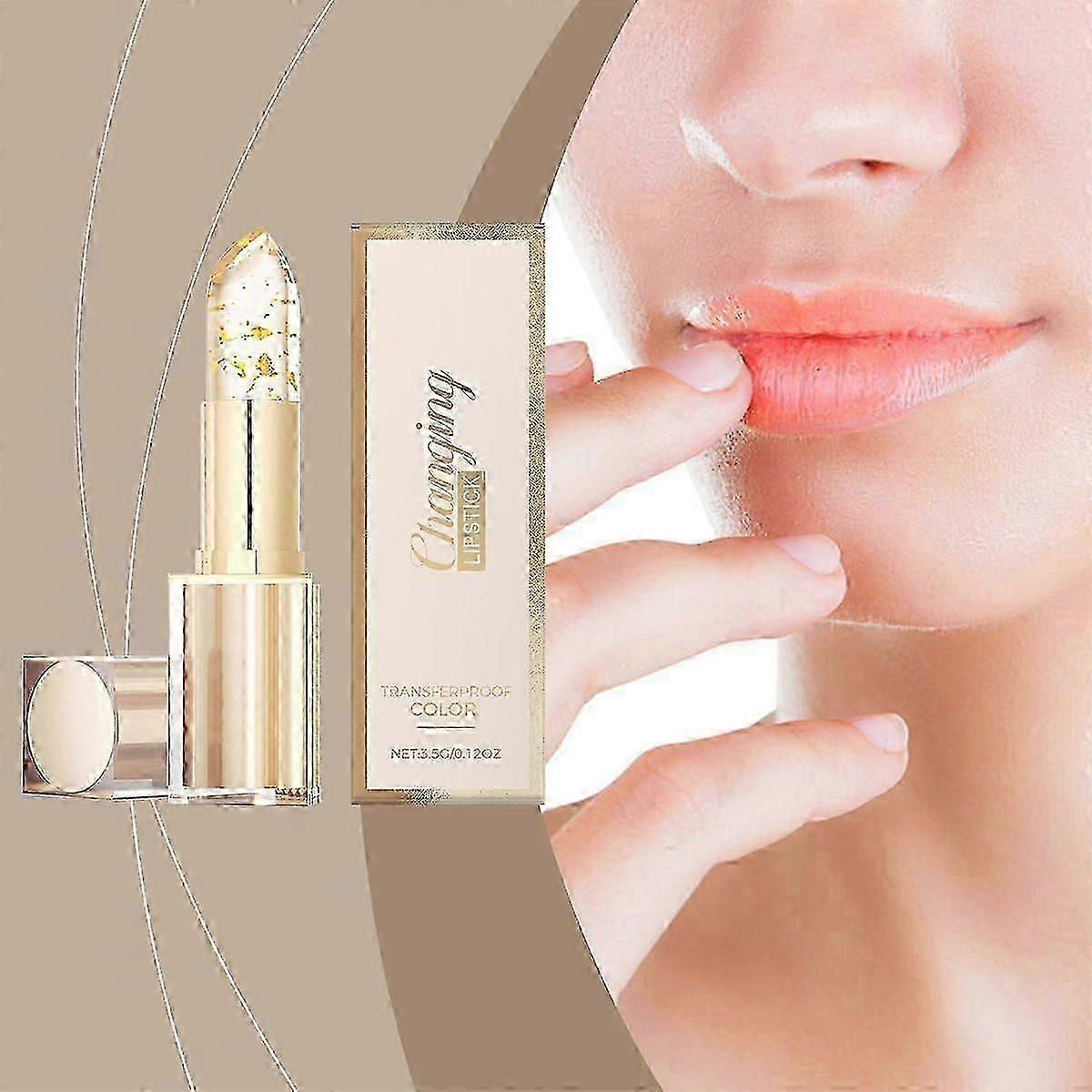 Transferproof Color Changing Lipstick with Gold Flakes - Moisturizing, Long-Lasting, Transparente Temperature Change Lipstick, Gold Crystal Clear Glos