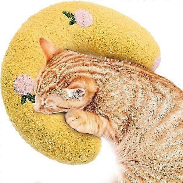 Cat Pillow | Soft Fluffy Calming Pet Toy | Catnip Pillow Catnip Plush Toy | U-shaped Pillow for Sleeping, Resting, Playing (Yellow)
