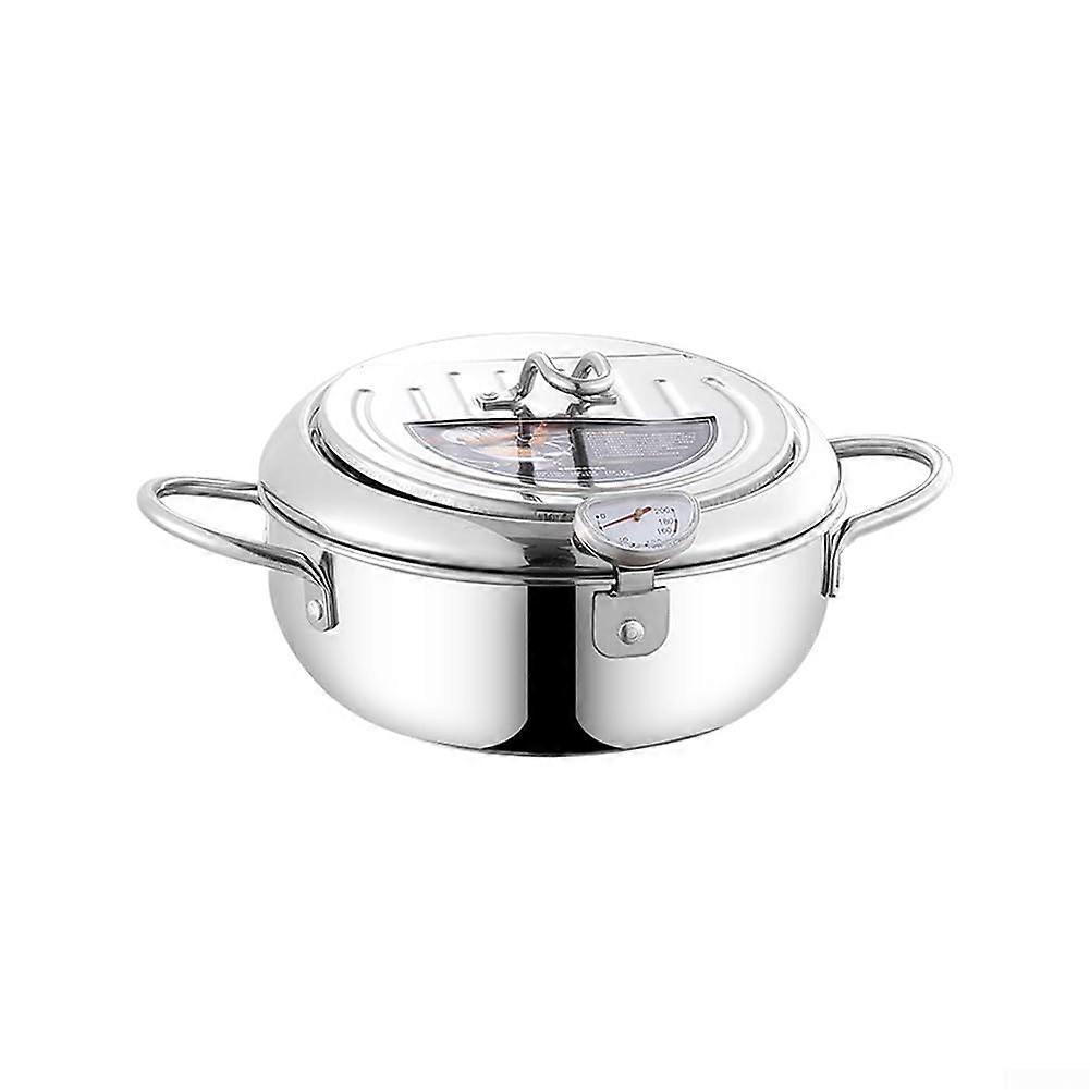 Stainless Steel Deep Fryer Pot with Removable Grease Rack and Thermometer for Home Cooking (304, 20cm)