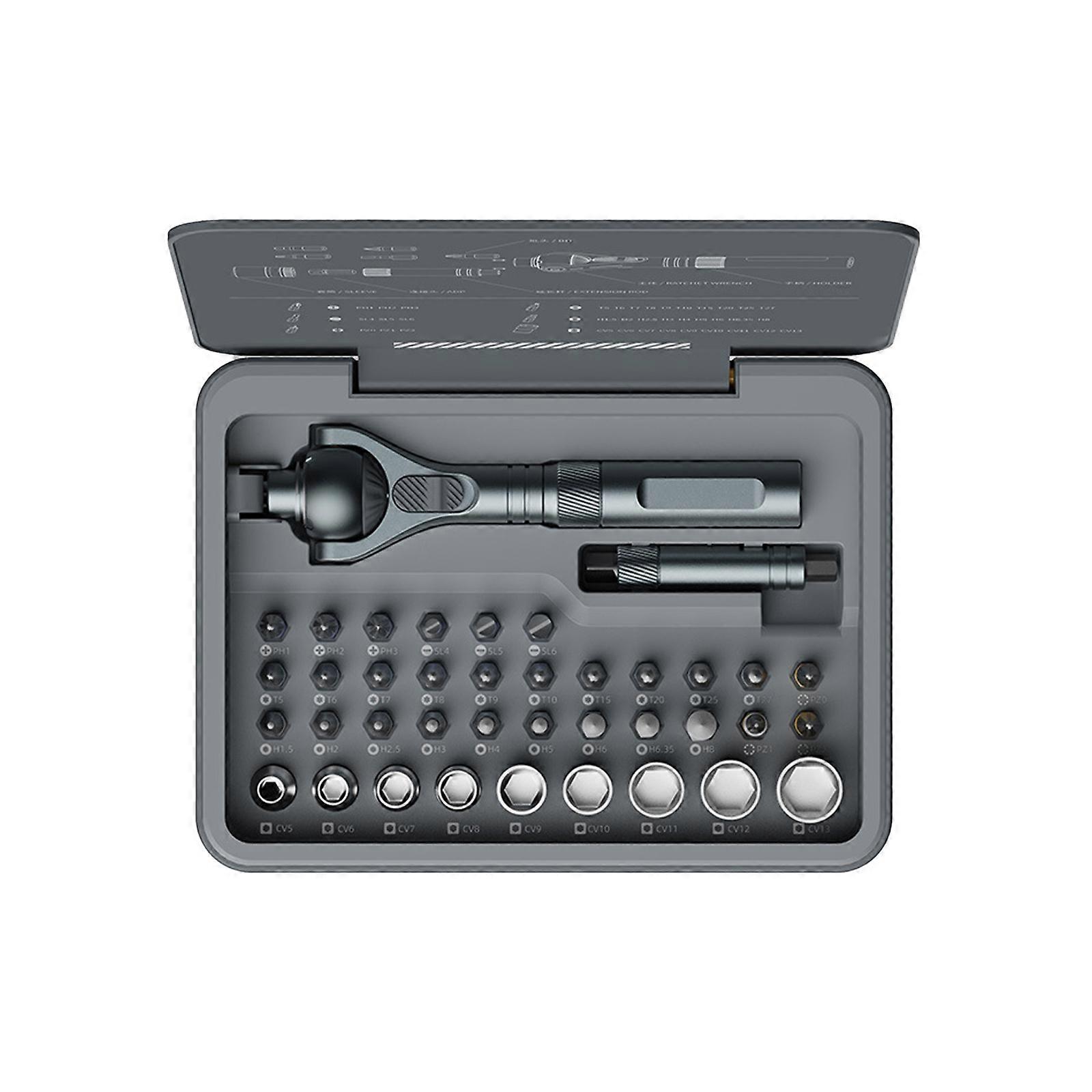 45 Tooth Ratchet Screwdriver Kit 180Degree Swivels Magnetic Handle 40pc Tool and Storage Box For Electronics Repair Multicolor