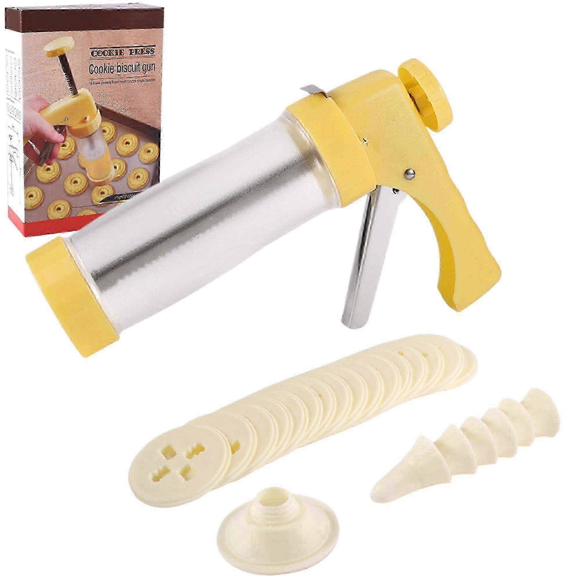 Cookie Press Gun Kit for Baking and Decorating in Yellow