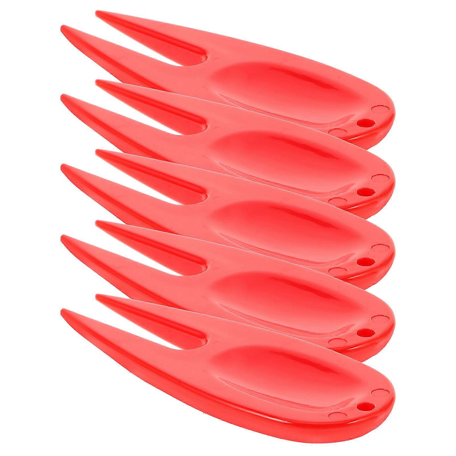 Golf Divot Tool Portable Divot Fork For Golf Games Practical Design Red 5Pcs
