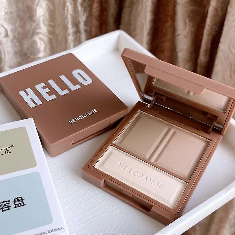 Three-color highlighter and contour palette, matte nose shadow powder, women's autumn/winter everyday warm gray-brown.