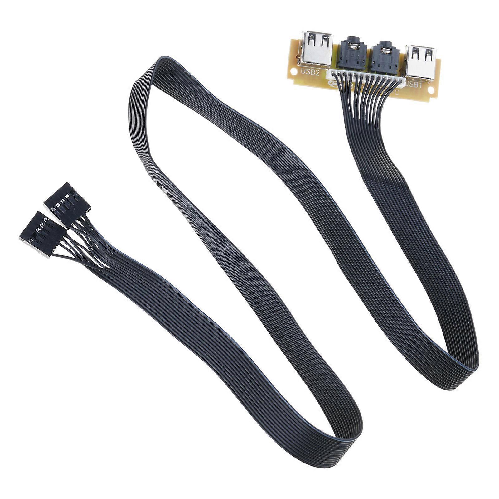 2 USB PC Computer for Case 6CM Front Panel USB Audio Port Mic Earphone Cable Computer for Case Front USB Audio Port Mic  Black