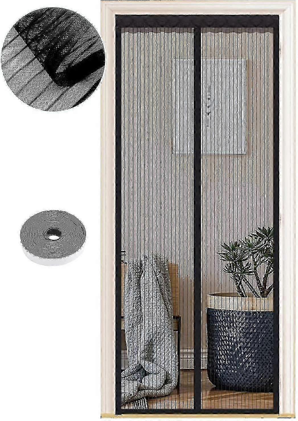 Magnetic Mosquito Net For Doors,70 X 200cm,Powerful Magnets,Automatic Closing,Door Curtain Corridors Patio Without Drilling,Black Strip