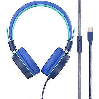 Verstellbares, faltbares Kabel-Headset für Kinder mit USB-C-Stecker, On-Ear-Kopfhörer mit Mikrofon für Online-Kurse