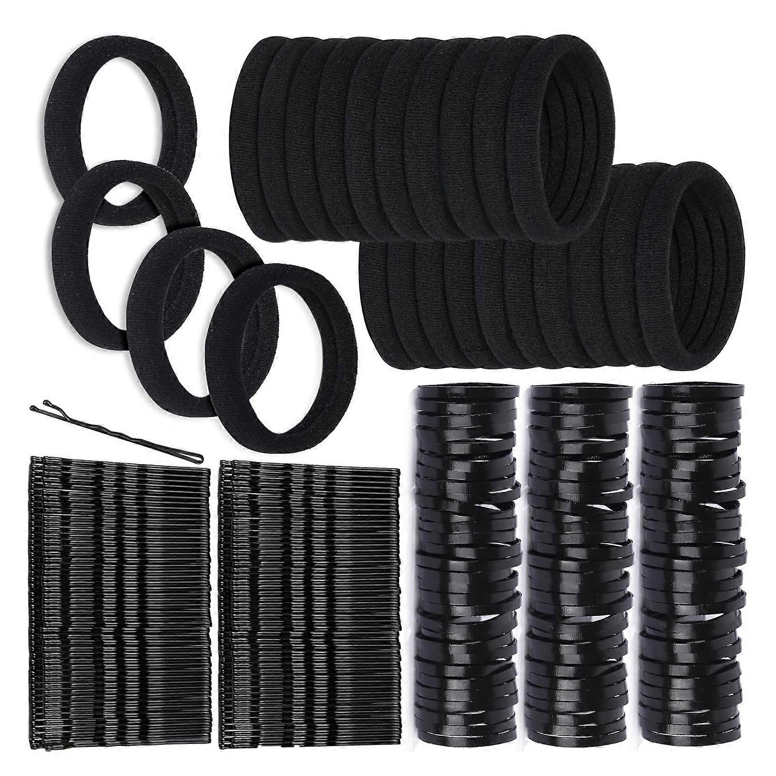 1 Set Black Color Hair Clip Ties Set Soft Fabric Scrunchies Towel Rings with Storage Box For Daily Use Multicolor
