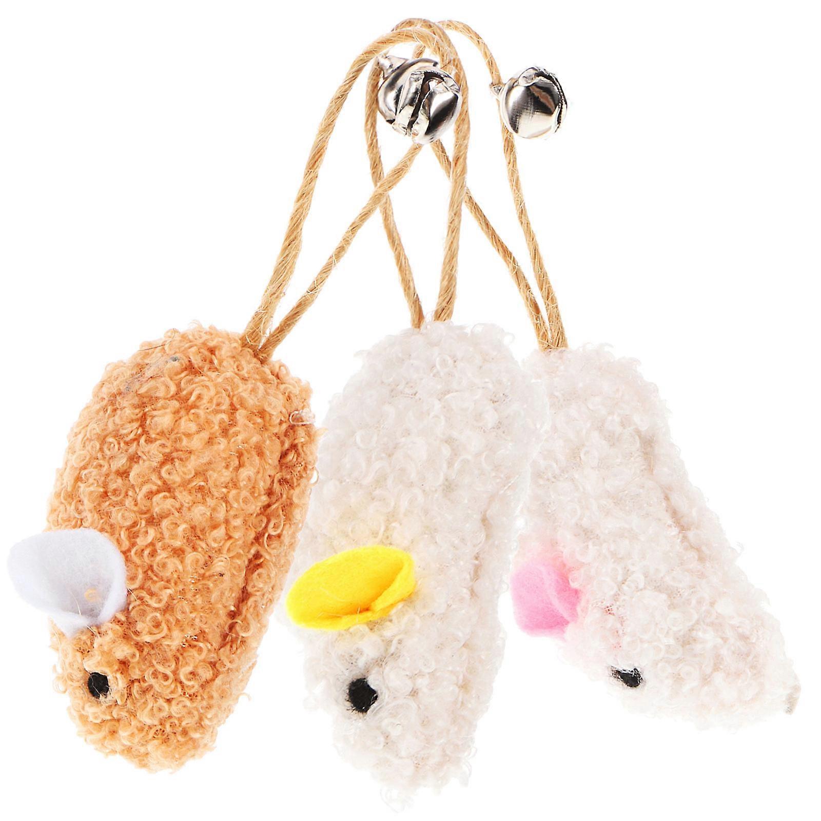 3pcs Plush Mouse Cat Teasing Toy Cat Toy With Bells Interactive Mouse Kitten Toys Cat Teaser