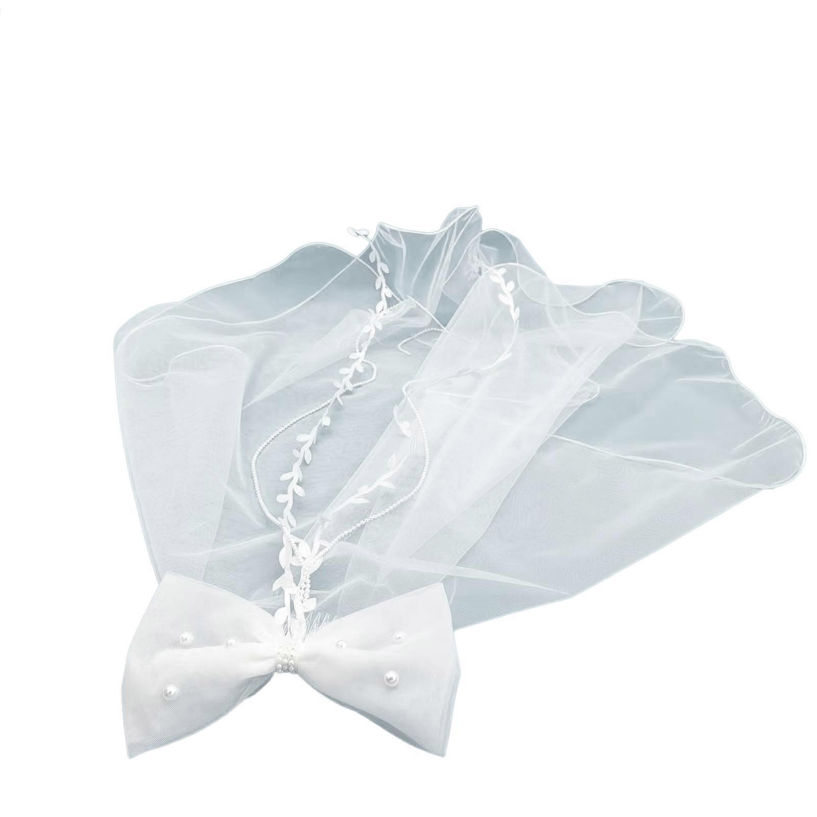 Bridal Sheer Veil Women Layered Tulle Long Bachelorette Party Wedding Veil with Pearl&Bowknot Decor for Wedding Party Multicolor