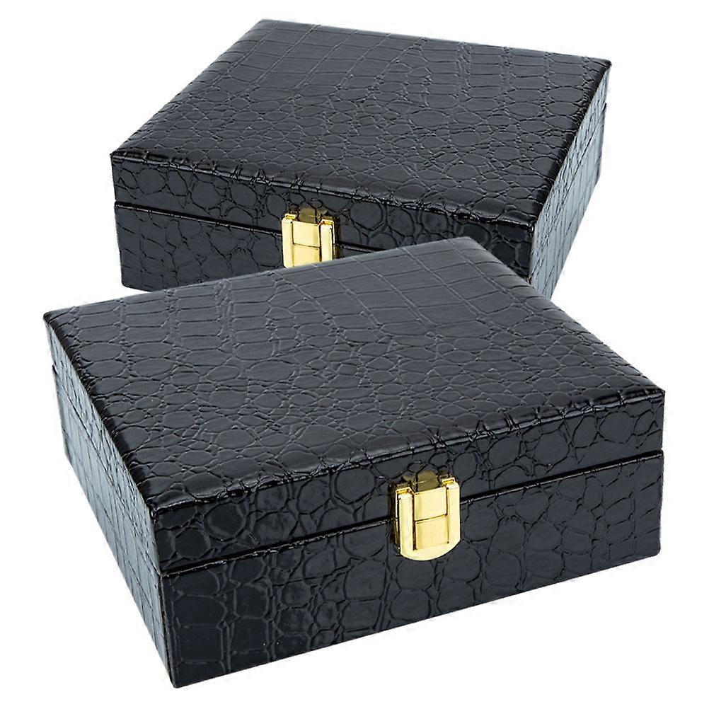 Black Flip-Cover Cigar Storage Case with Buckle 2Pcs Durable Holder