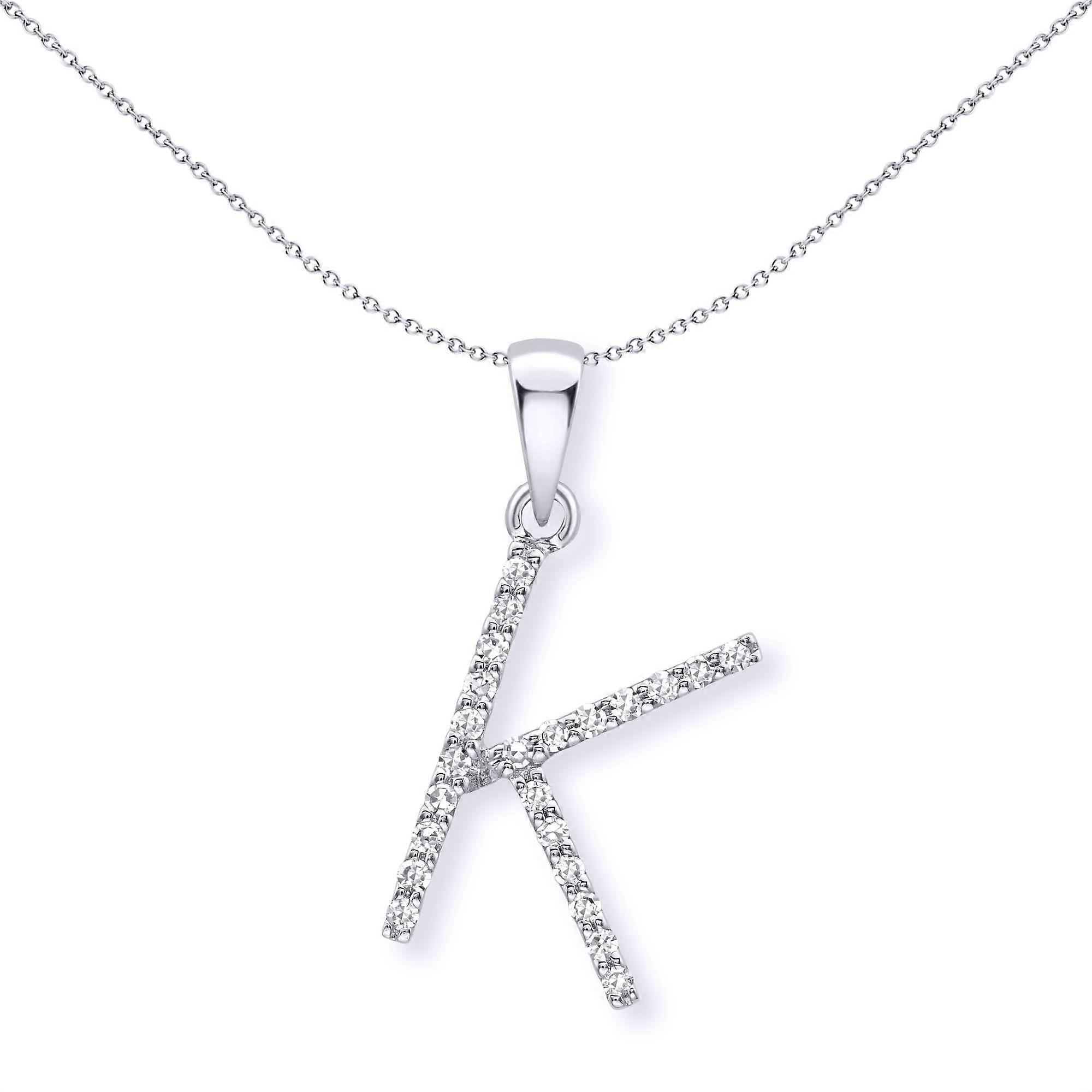 Jewelco London 9ct 白金钻石首字母吊坠 字母 K 8mm x 17mm
