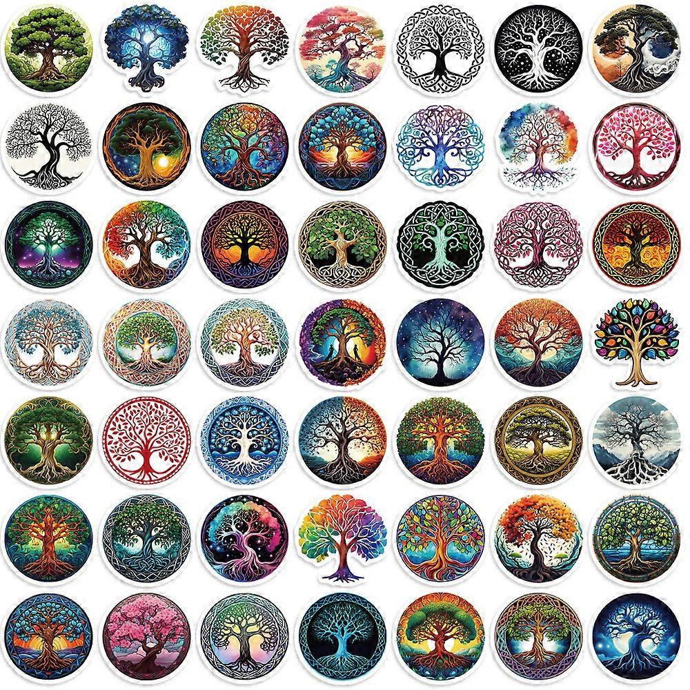 50 Tree of Life Hand-Drawn Stickers, Artistic Patterns, Totems, Retro Decorations for Suitcases, Water Bottles, and Computers